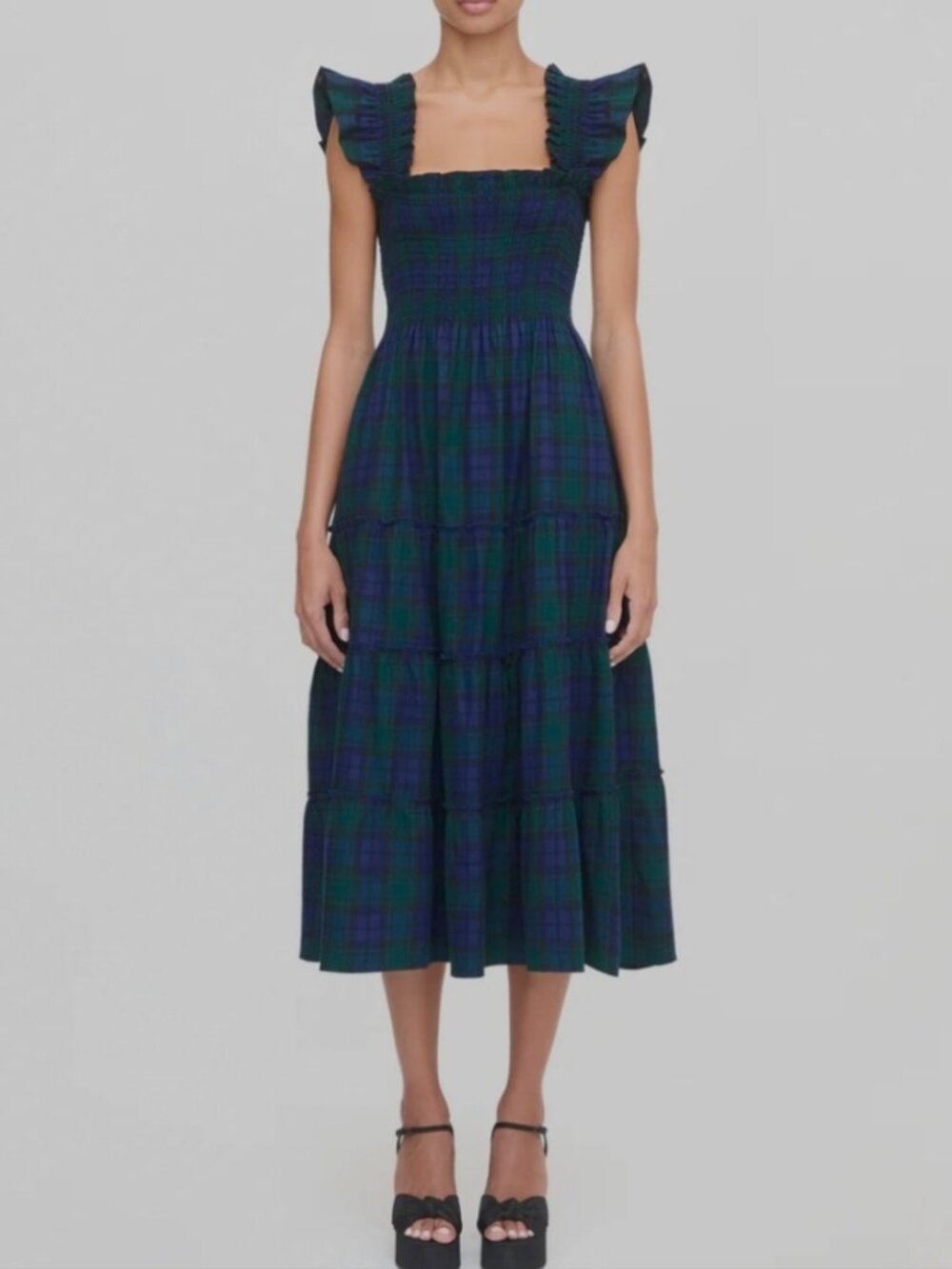 Hill House - Ellie Nap Dress - Blackwatch Tartan Plaid - Smocked Flutter Sleeve